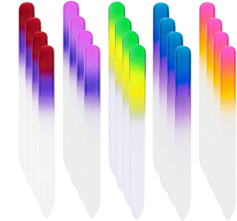 20 Pcs Glass Nail Files Set with Plastic Sleeves - Manicure Pedicure Tools