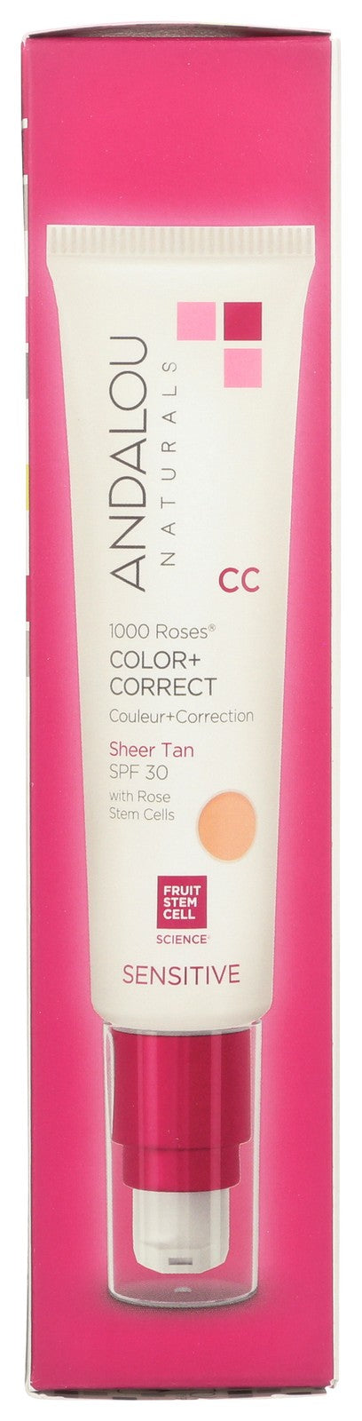 Andalou Naturals 1000 Roses Color and Correct SPF 30 Sensitive Skin Tan