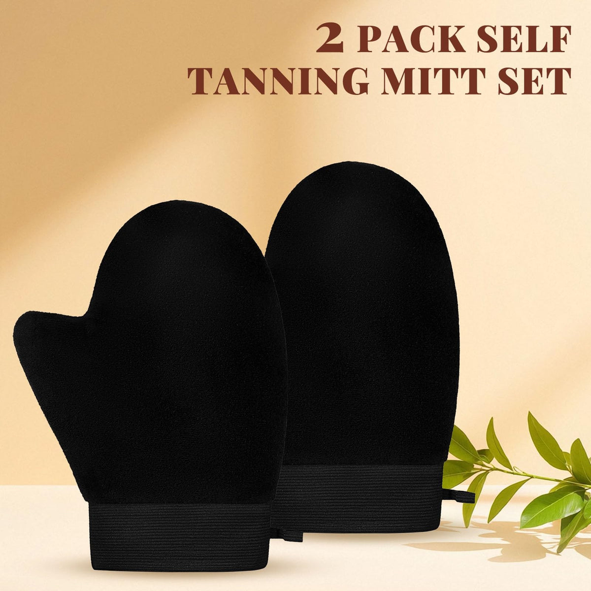 Self Tanning Mitt Set - 2 Soft Velvet Gloves with Elastic Cuffs for Even Tan