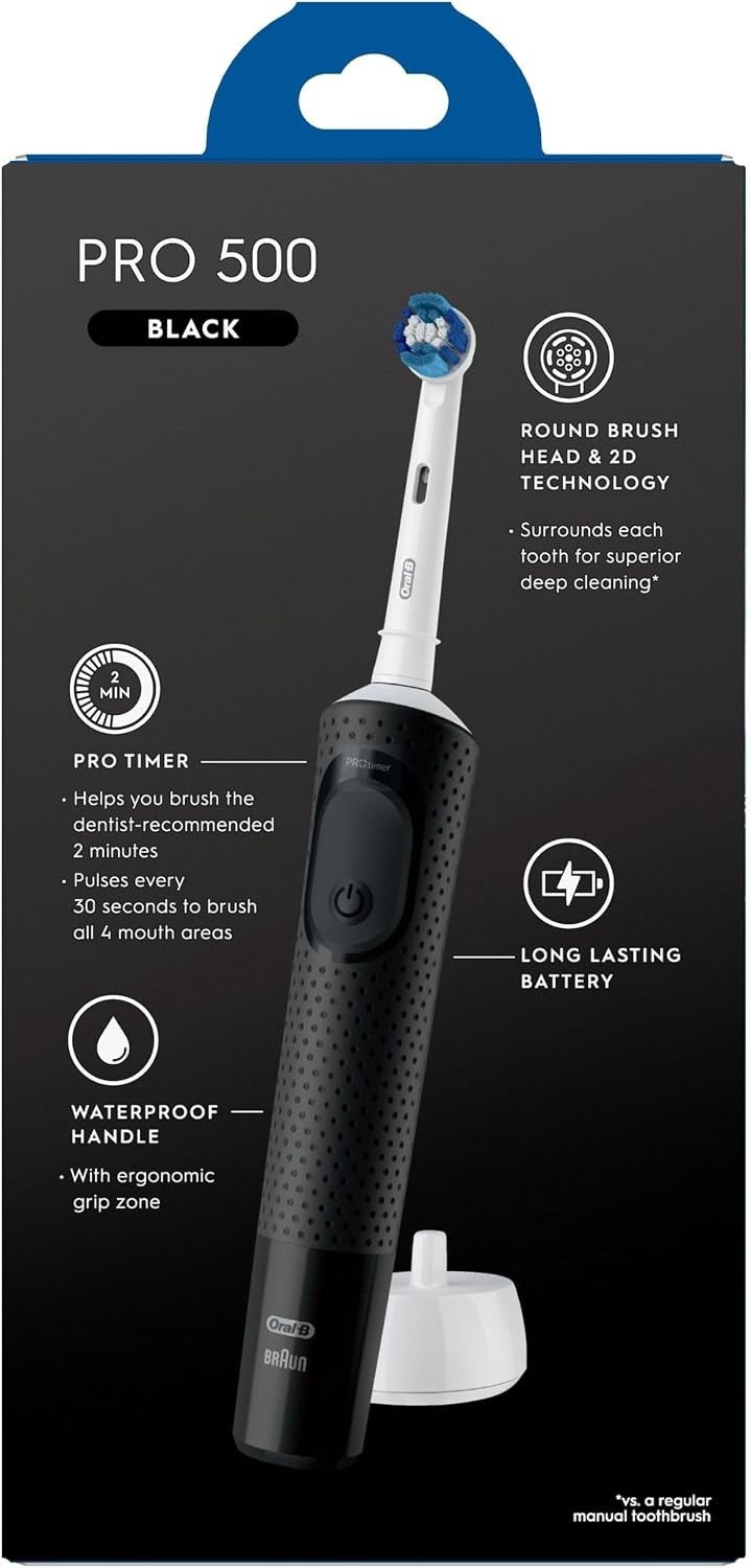 Rechargeable Electric Toothbrush with Timer & Replacement Head - Black