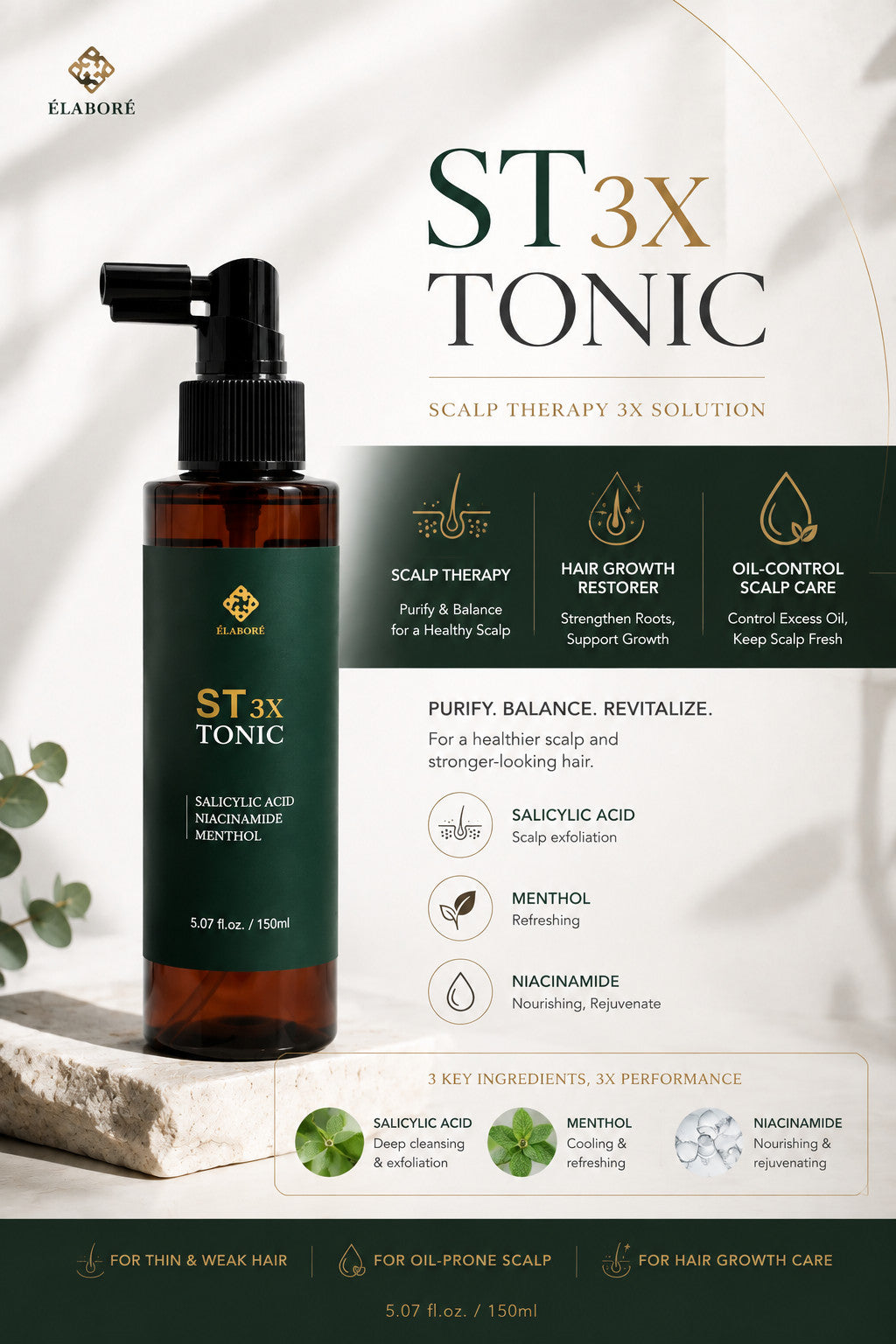 Scalp Treatment Oil for Hair Growth & Oil Control - Refreshing Toner, 150mL