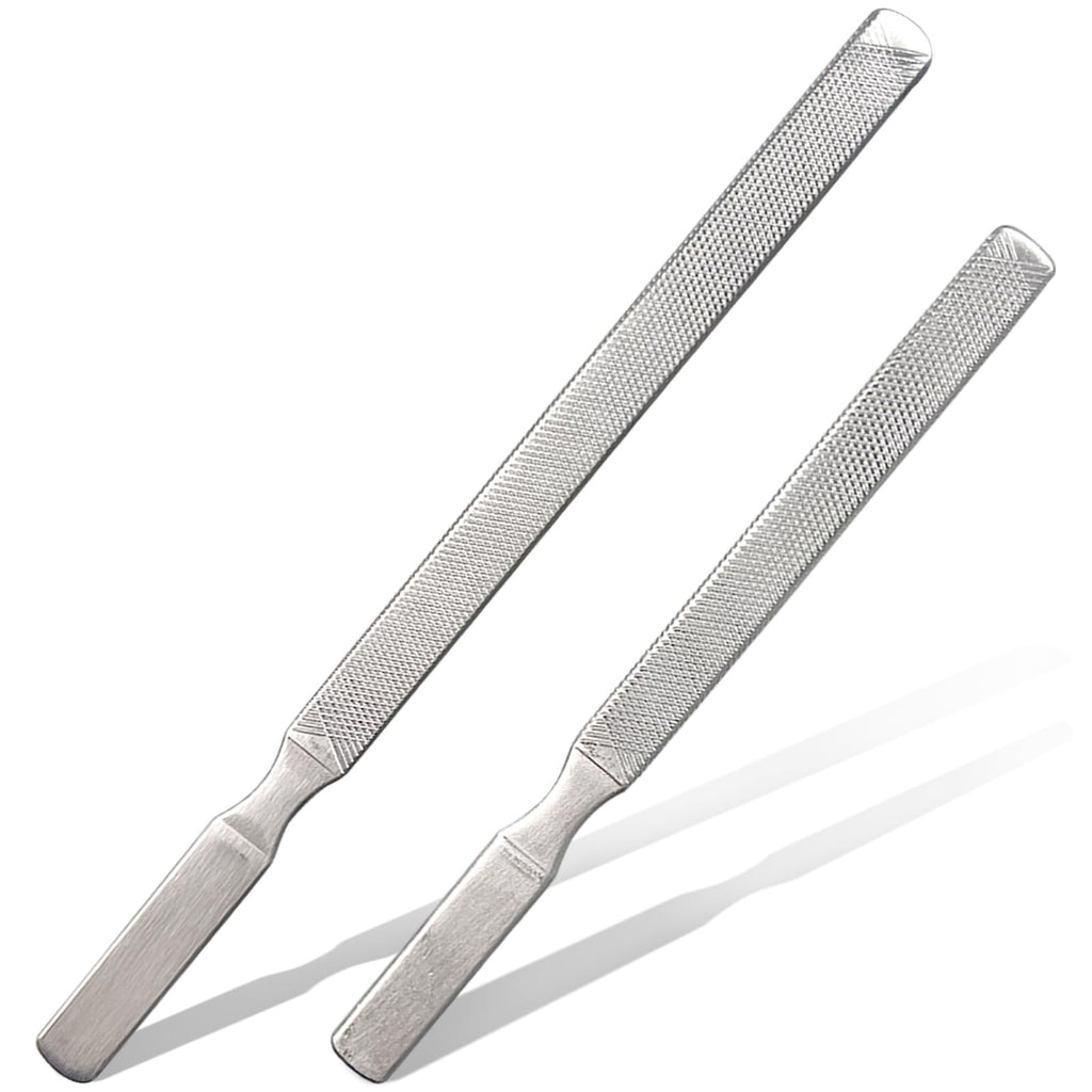 2-Pack Stainless Steel Toe Nail Files for Thick Nails - 4-Sided, Ergonomic Handles