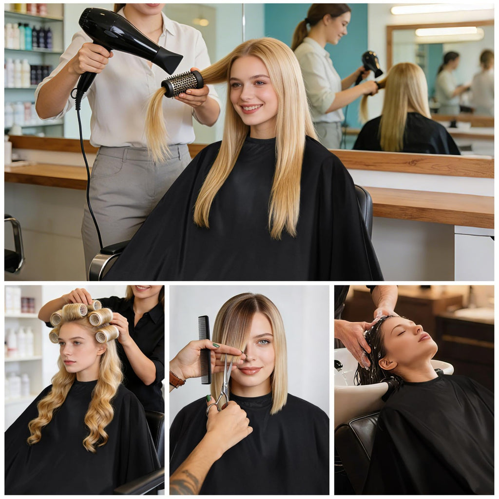 Waterproof Black Barber Cape for Hair Cutting with Adjustable Snap Closure - Salon Use