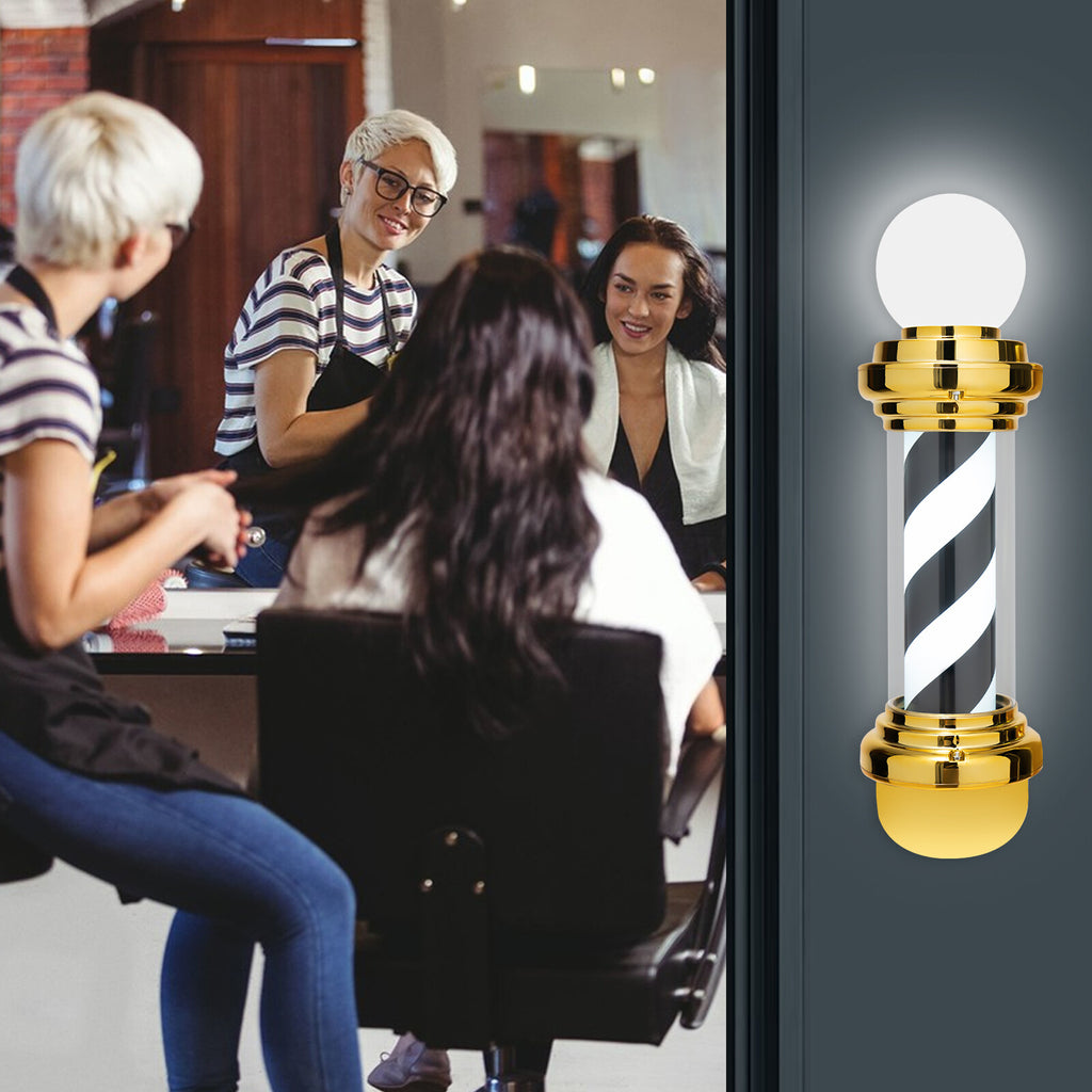 Waterproof LED Barber Pole Light with Rotating Sign for Hair Salon - Black, White, Gold