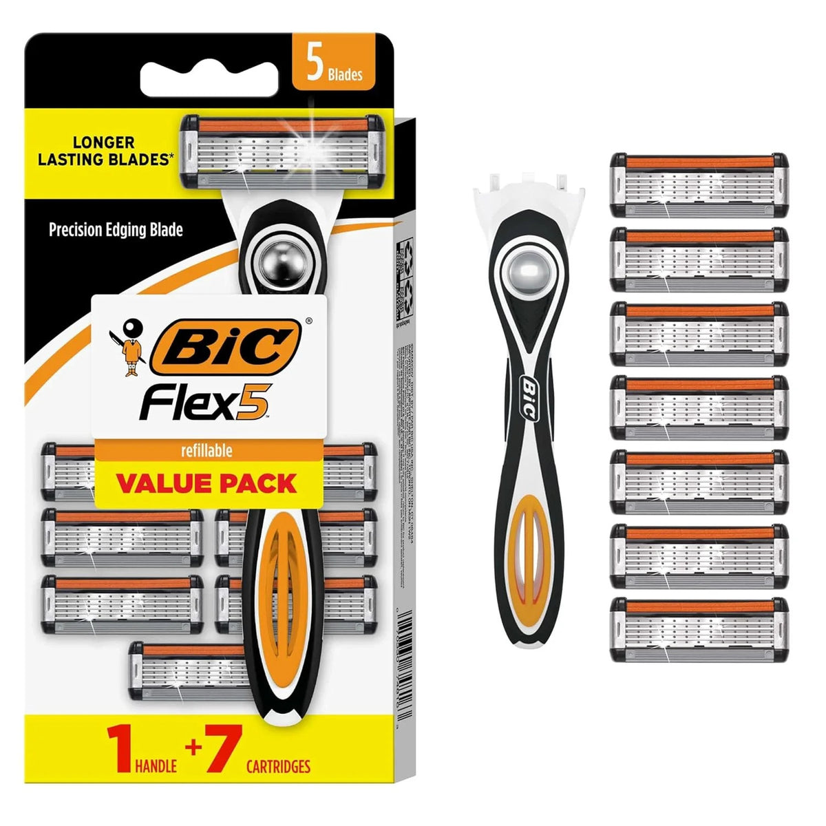 Men's Refillable 5-Blade Razor Set with Handle & 7 Cartridges - Close Shave