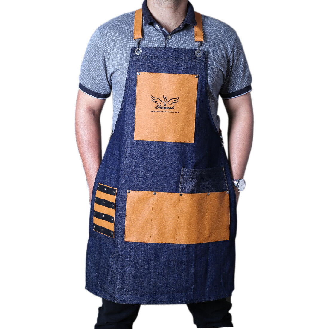 Denim Barber Apron Waterproof Men’s Hairdresser Apron with Pockets