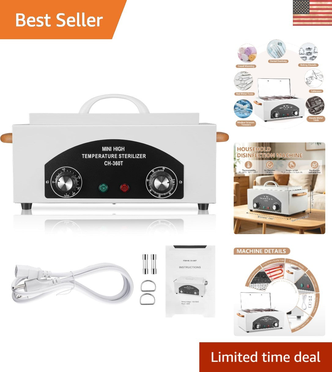 1.5L Dry Heat Sterilizer with Overheat Protection for Salon Tools