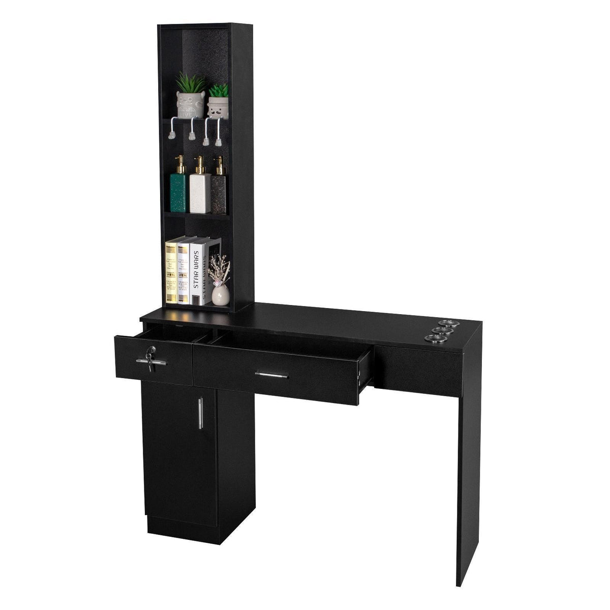 Wall Mount Hair Styling Station with Lockable Drawers for Salon & Home