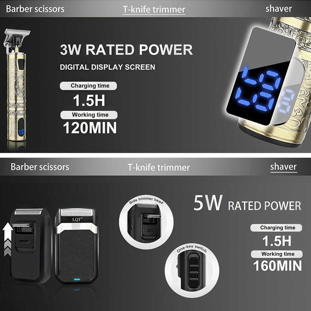 Men's Cordless Hair Clipper Set with LED Display and Beard Trimmer