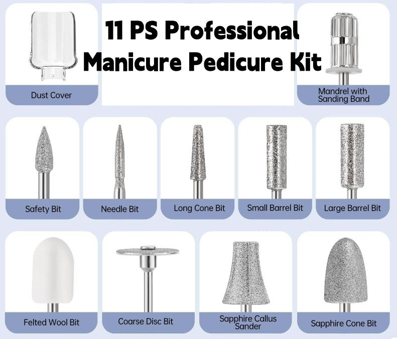 10 in 1 Cordless Electric Nail Drill Kit for Manicure Pedicure & Nail Care