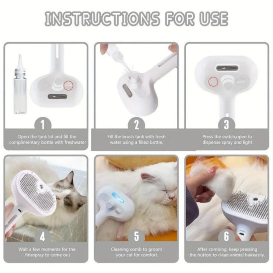 Electric Pet Steam Brush for Cats and Dogs - 3-in-1 Grooming, De-shedding & Massaging