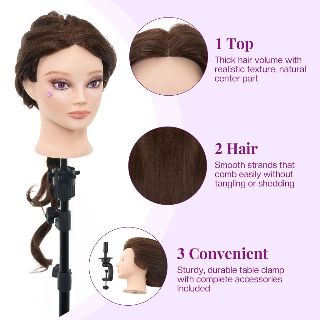 28 Inch Mannequin Head with 80% Human Hair for Hair Styling & Makeup Practice