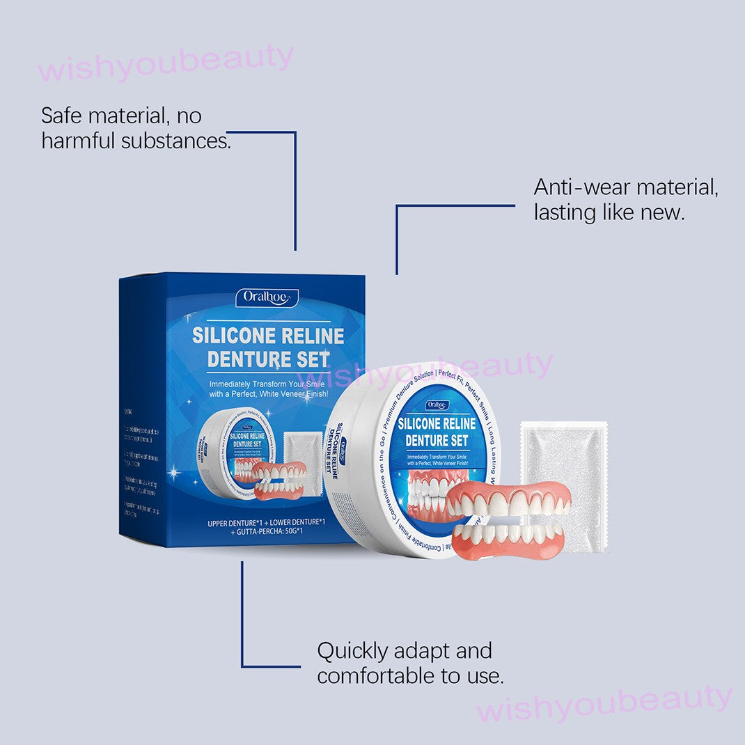 Denture Liner Soft Silicone Snap-On Reline Kit for Upper & Lower Teeth