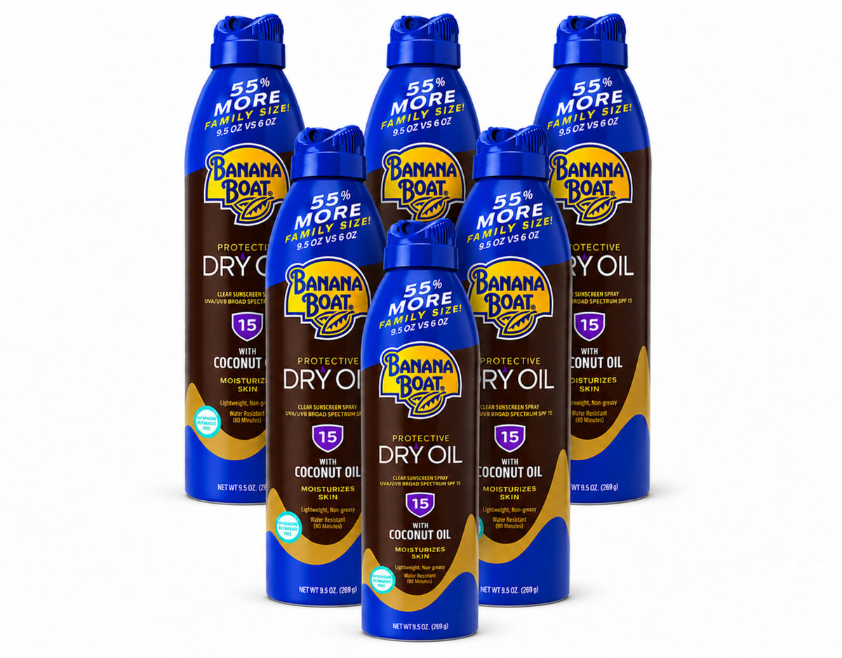 SPF 15 Sunscreen Spray with Aloe & Vitamin E - Clear Dry Oil, 9.5 oz, 6 Pack