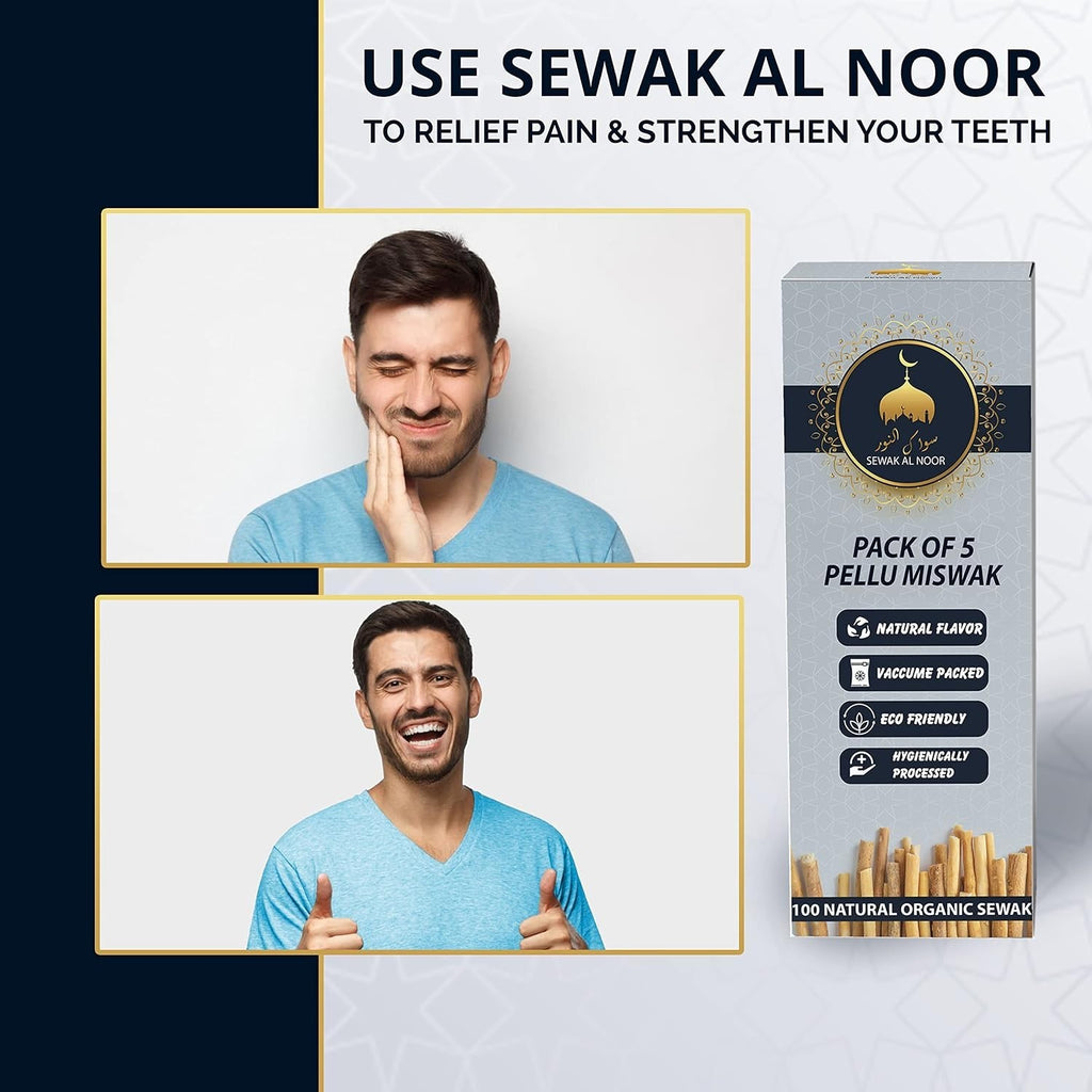 Natural Miswak Teeth Cleaning Sticks Pack with Holder - Vacuum Sealed Oral Care