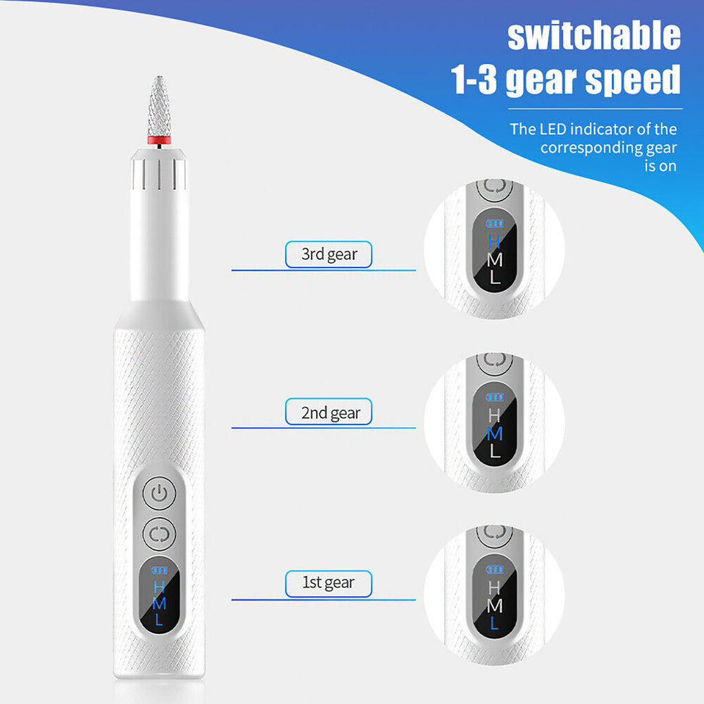Cordless Electric Nail Drill Machine for Manicure Pedicure - Rechargeable, Adjustable Speed