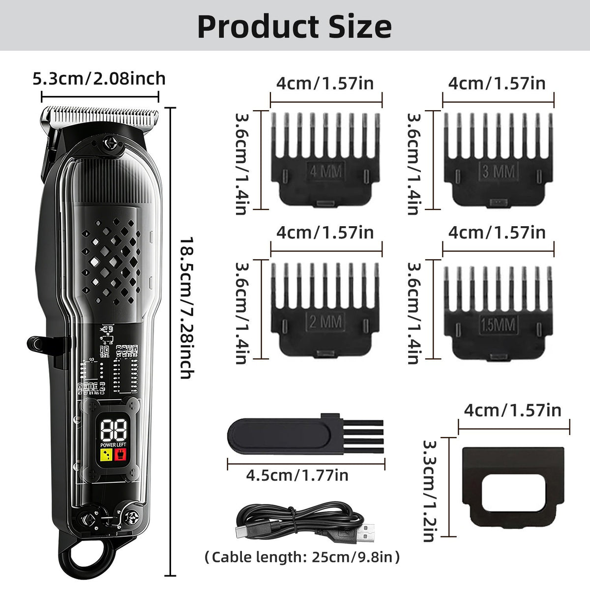 Cordless Hair Clippers Trimmer for Men with Digital Display and Multiple Limit Combs