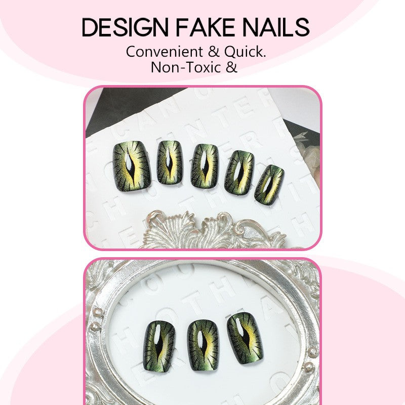 Green Glitter Press On Nails Set - Short Square Fake Nails for Nail Art