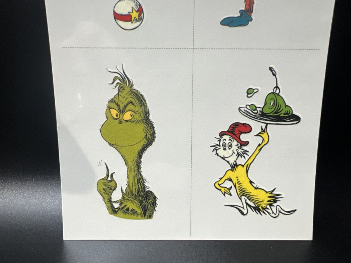Christmas Dr. Seuss Temporary Tattoos - 6 Sheets Grinch & Cat in the Hat Party Pack