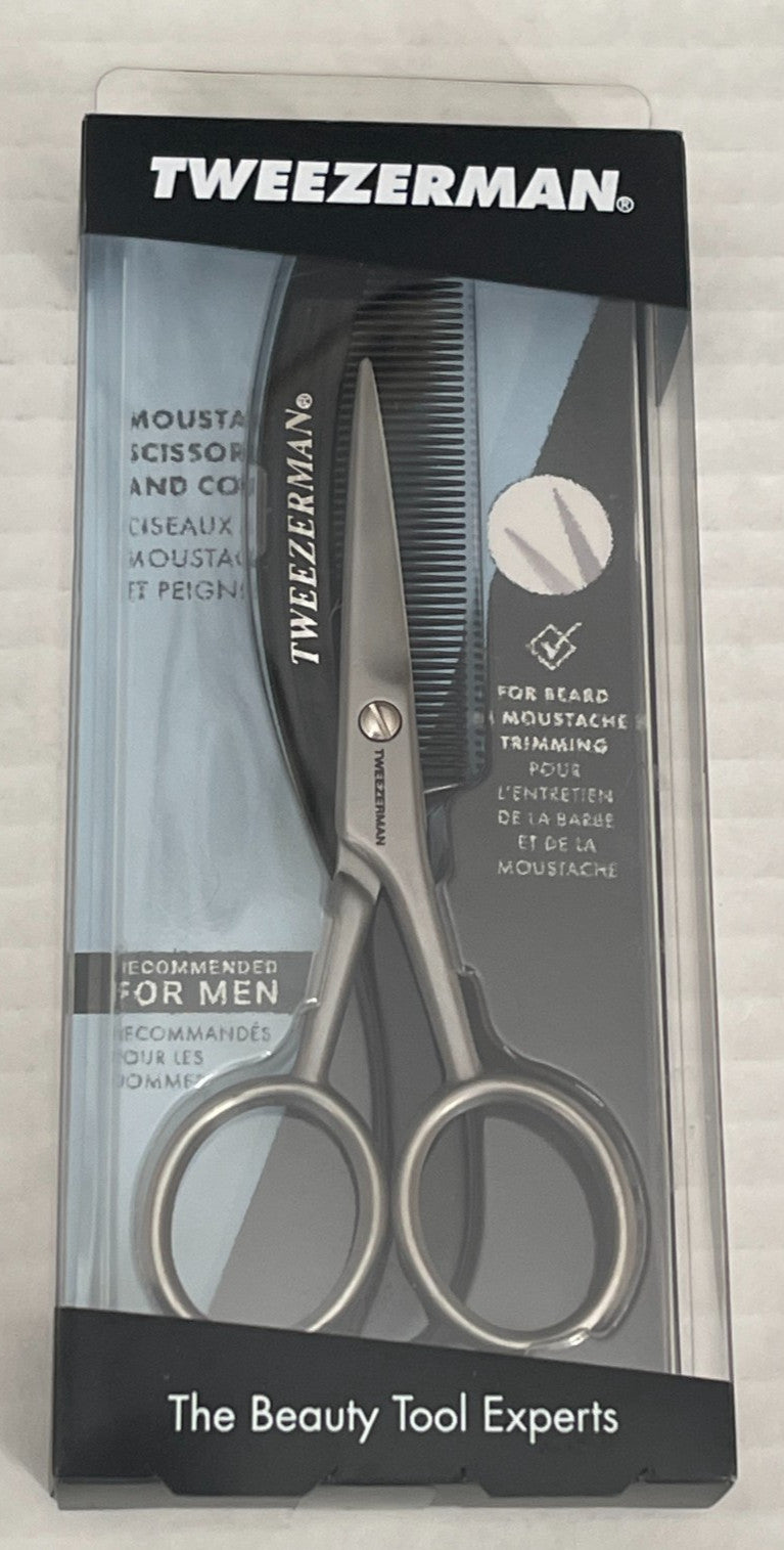 Tweezerman Mustache Scissors and Comb Set - Grooming Tools for Facial Hair