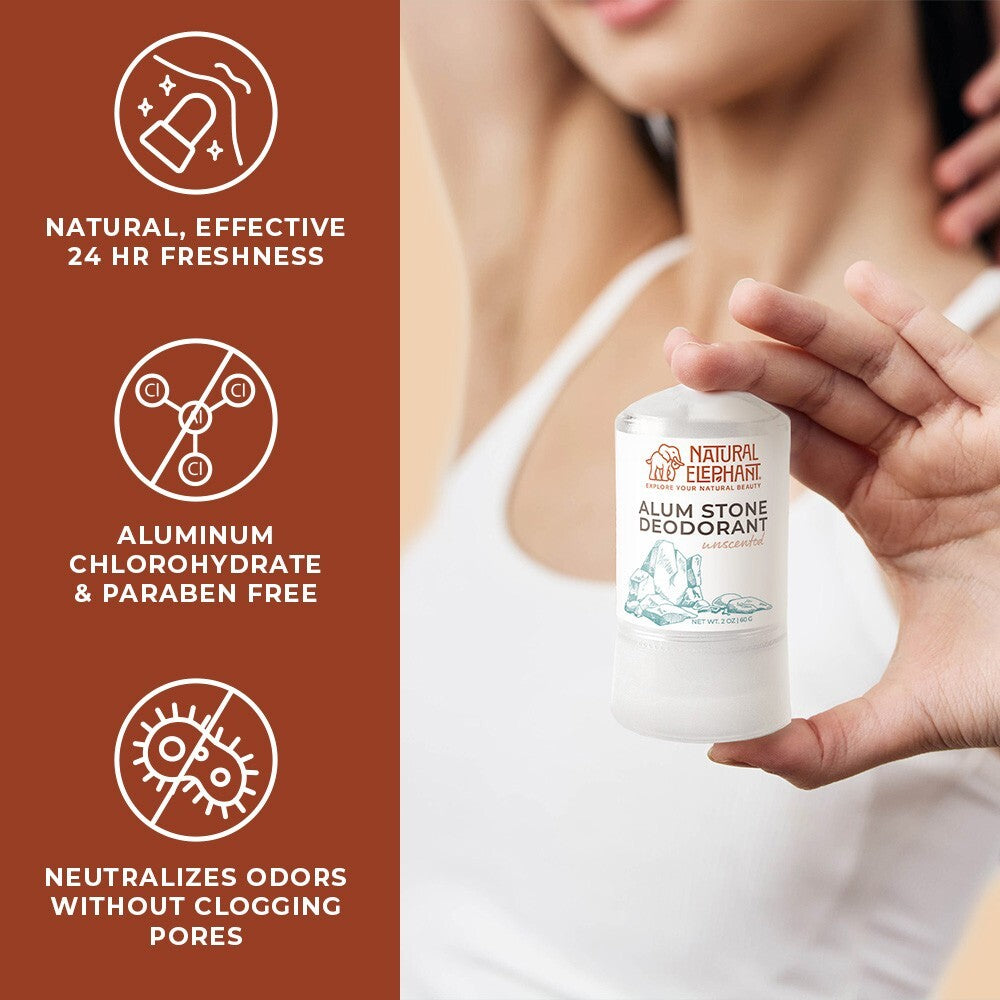 Natural Elephant Alum Stone Deodorant Stick 60g - Natural Mineral Salt for Sensitive Skin
