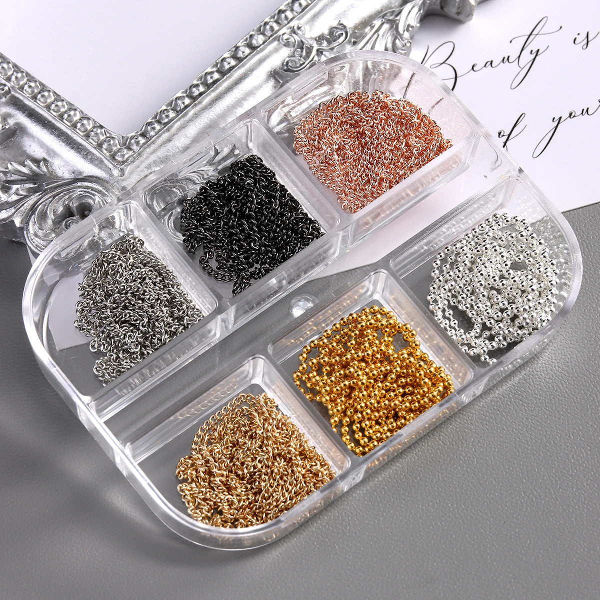 3D Metal Nail Art Chains Gold Silver Nail Decoration Jewelry Set