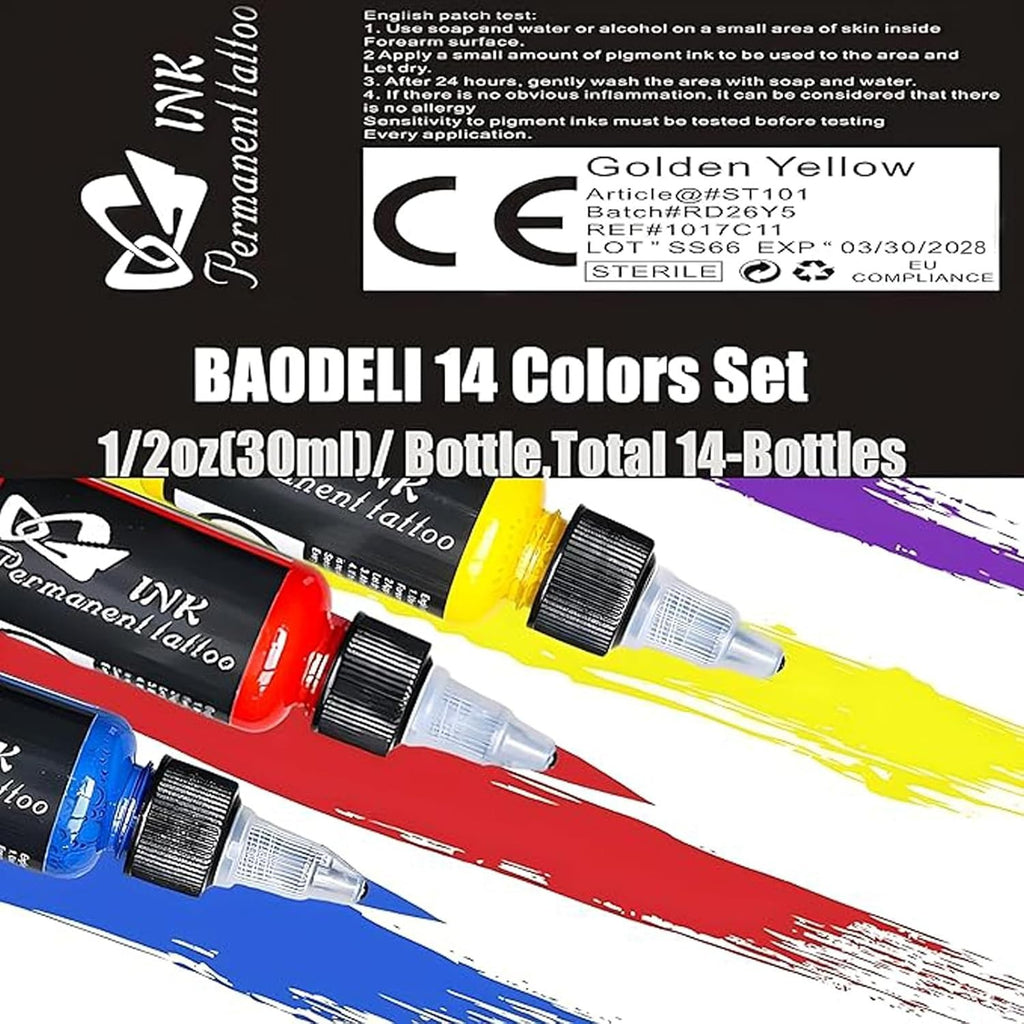Tattoo Ink Kit 14 Colors, 14 x 1oz/30ml Bottles – Premium Tattoo Pigment Set