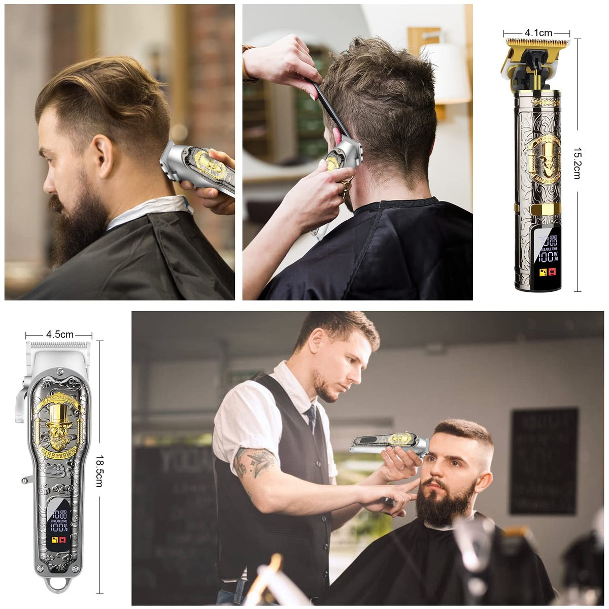 Professional Cordless Hair Clippers Set for Men with Multiple Guides