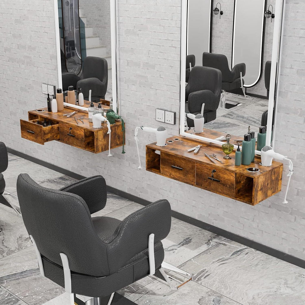 Wall Mount Barber Station with 2 Drawers for Hair Salon & Spa