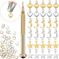 71 Pcs Nail Art Charms Set with Dangle Jewelry Rings & Nail Piercing Tool