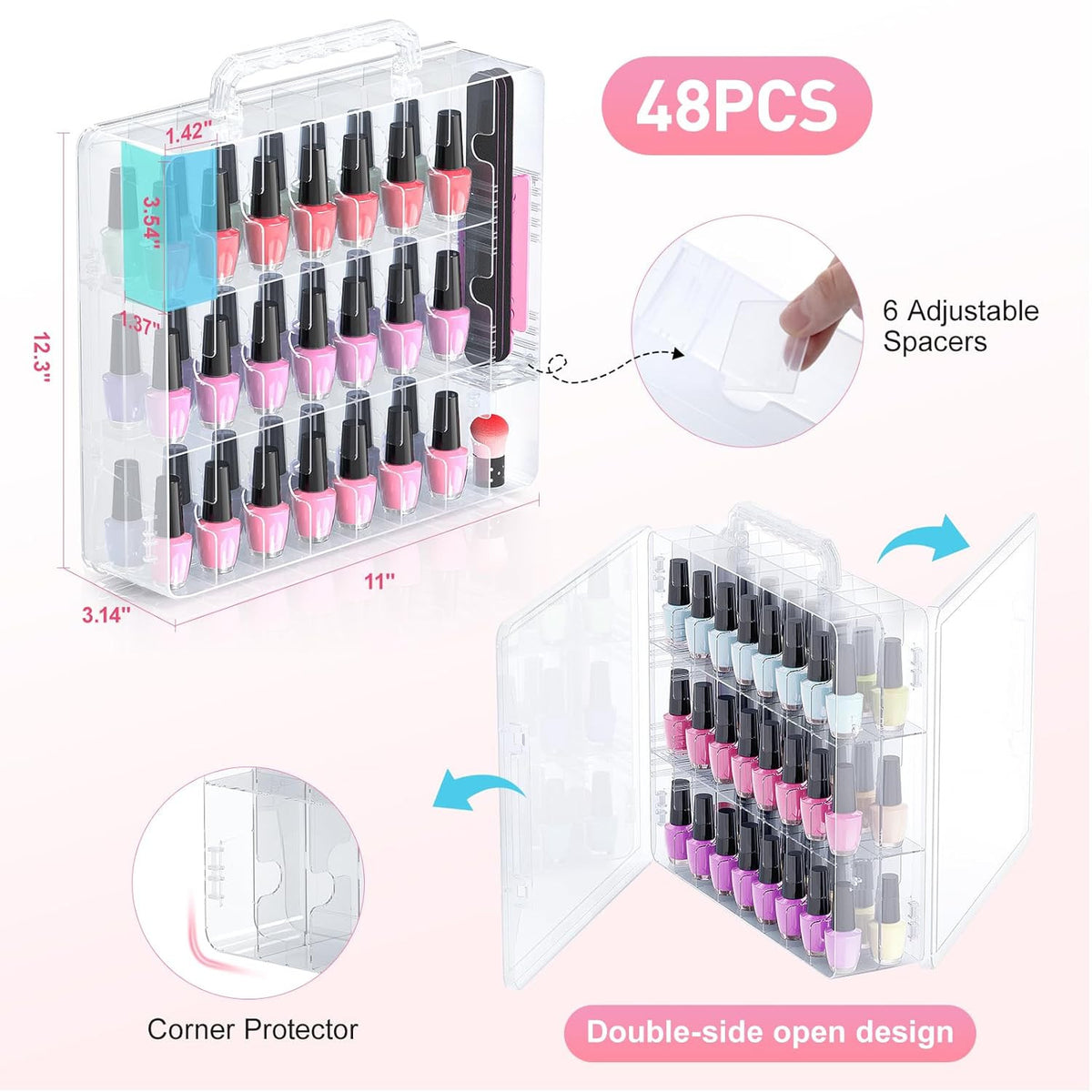 48-Bottle Transparent Nail Polish Organizer Storage Case