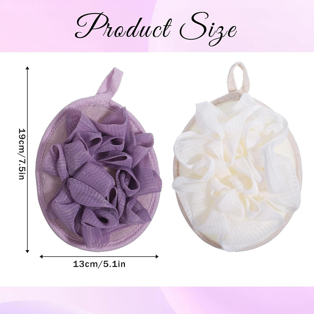 Exfoliating Shower Puff with Elastic Hand Strap 2 Pack Travel Loofah
