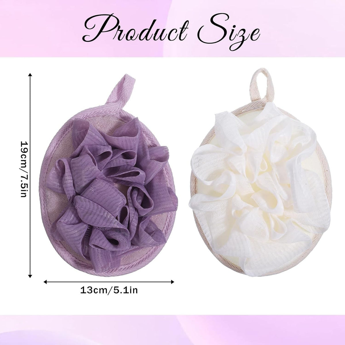 Exfoliating Shower Puff with Elastic Hand Strap 2 Pack Travel Loofah