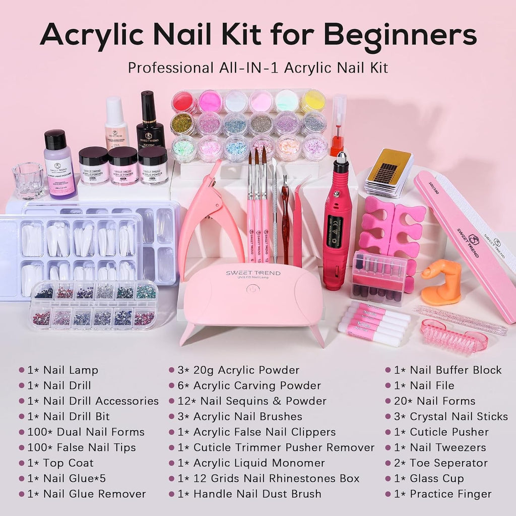 Professional Acrylic Nail Kit with UV Lamp & Tools for Beginners