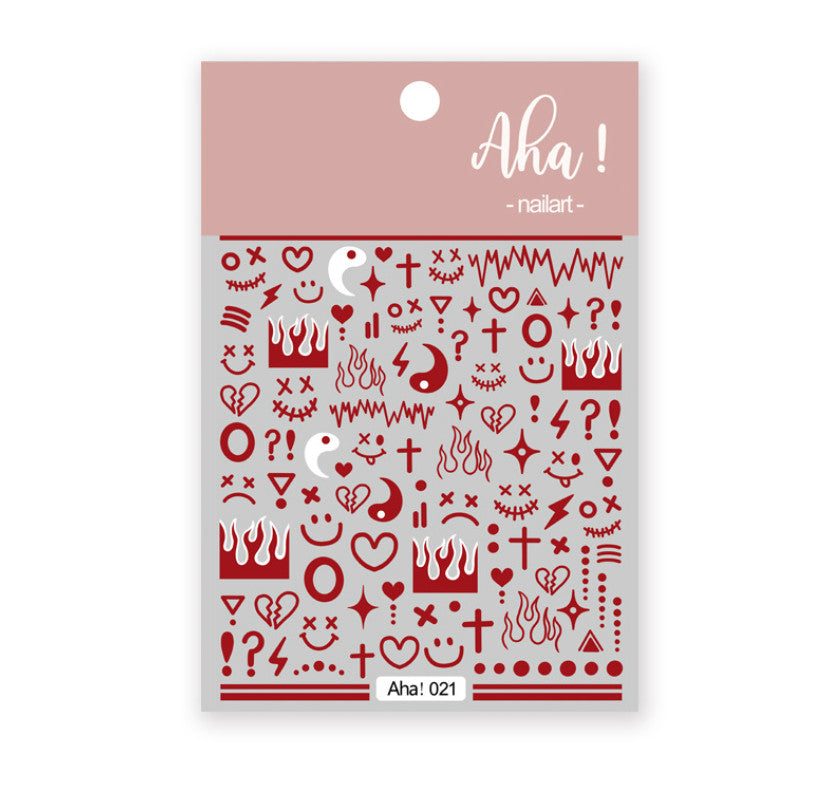 Flame Heart Love Star Sticker Sheet for Nail Art and Crafts - Multiple Colors