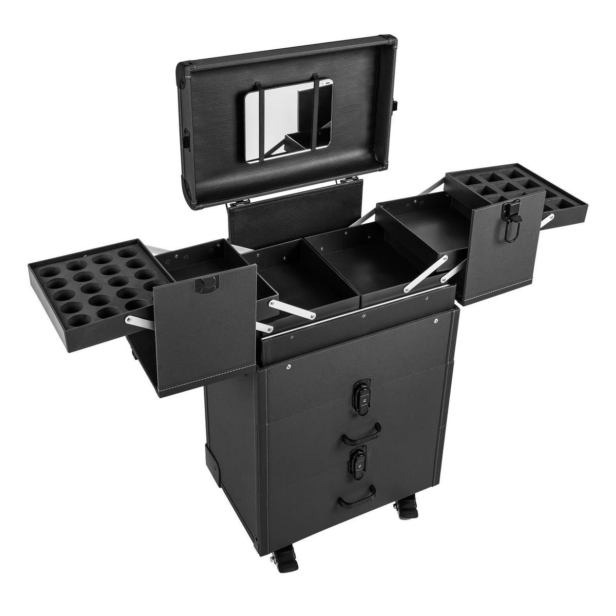 Lockable Rolling Makeup Organizer Trolley with Mirror and Storage