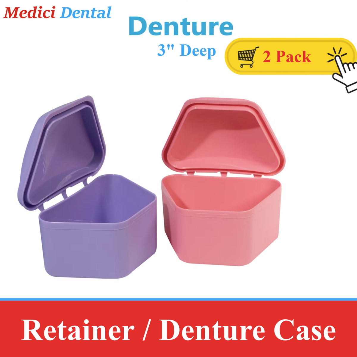 2-Pack Dental Denture Box & Retainer Case Carrier - Assorted Colors