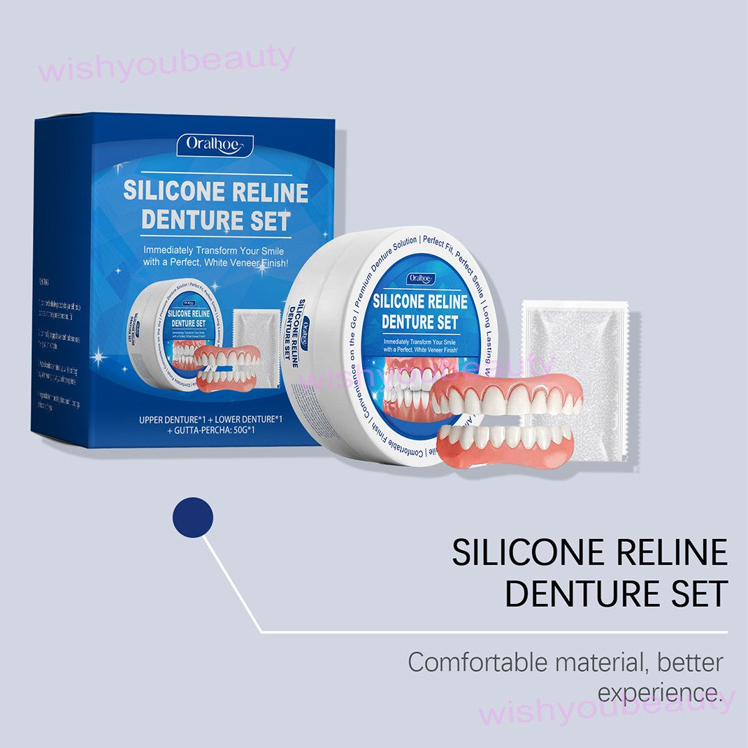Denture Liner Soft Silicone Snap-On Reline Kit for Upper & Lower Teeth