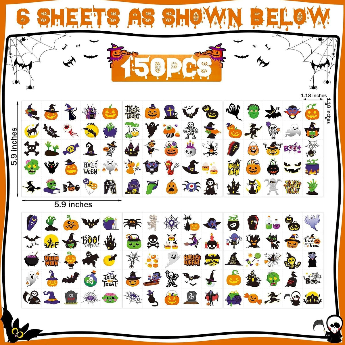150 Cute Halloween Temporary Tattoos for Kids – Waterproof Fun for Trick or Treat