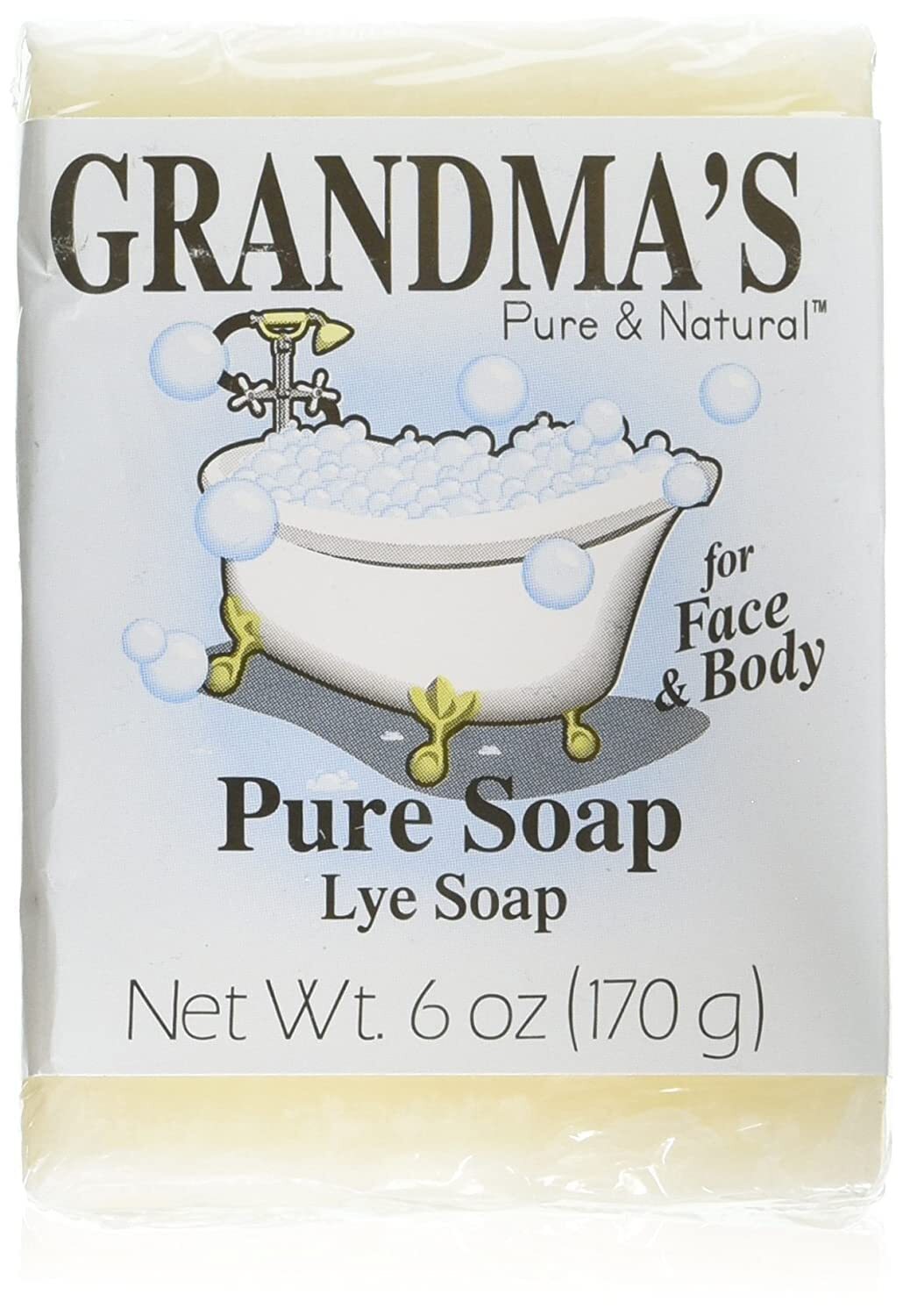 Grandma's Lye Soap - Traditional 6 Oz Hand & Body Bar for Natural Cleaning
