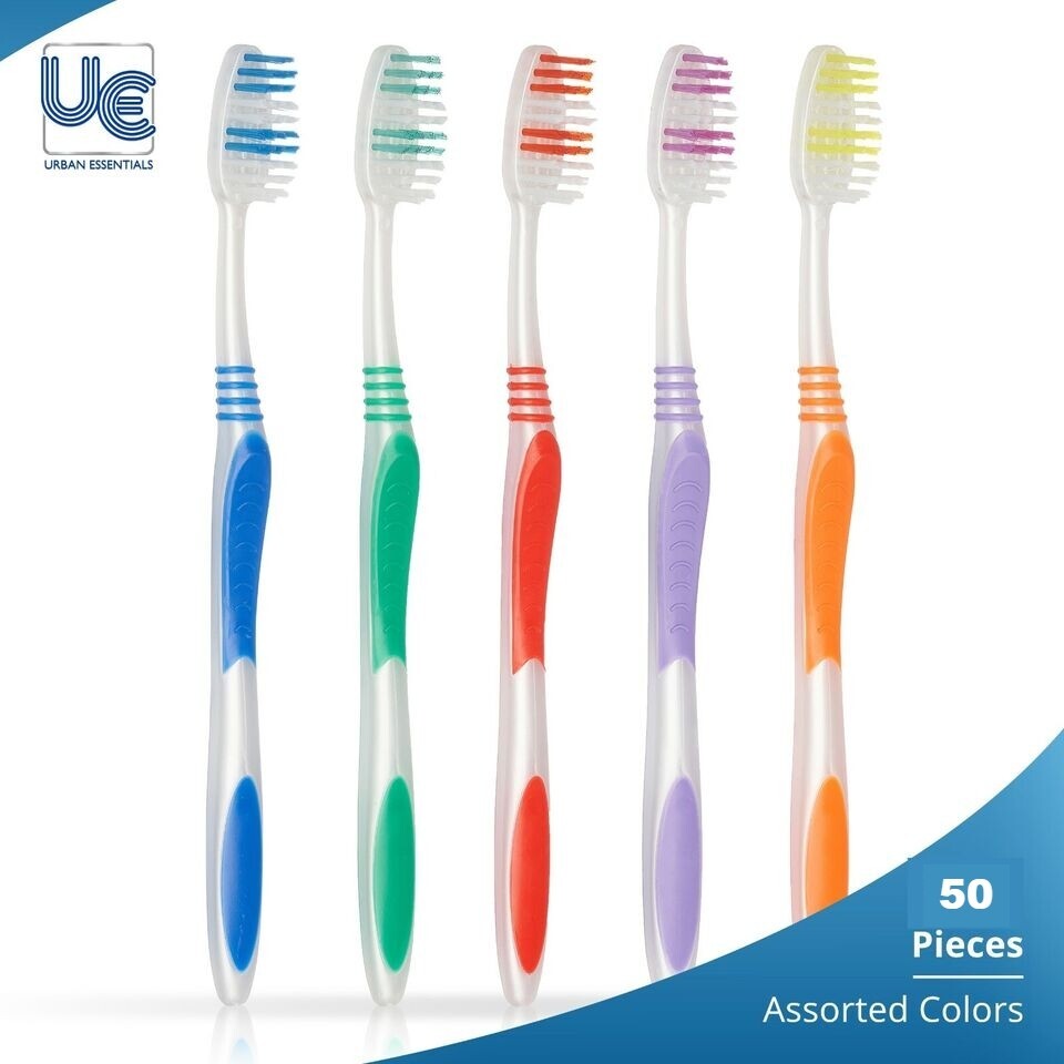 50 Pack Soft Medium Toothbrushes with Protective Covers - Individually Wrapped