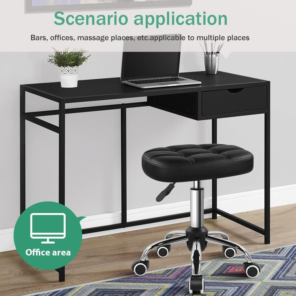 Height Adjustable Oval Rolling Stool with Wheels for Salon Spa Black