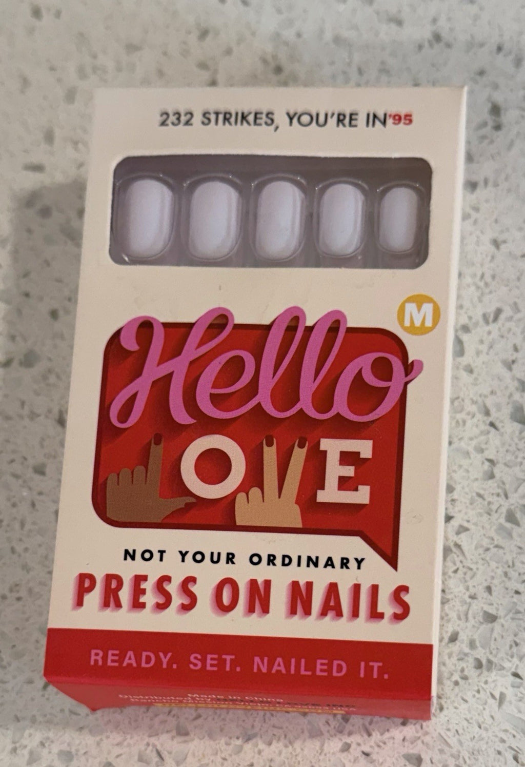 Press On Nails 232 Strikes, You’re In Matte Short Square White False Nails