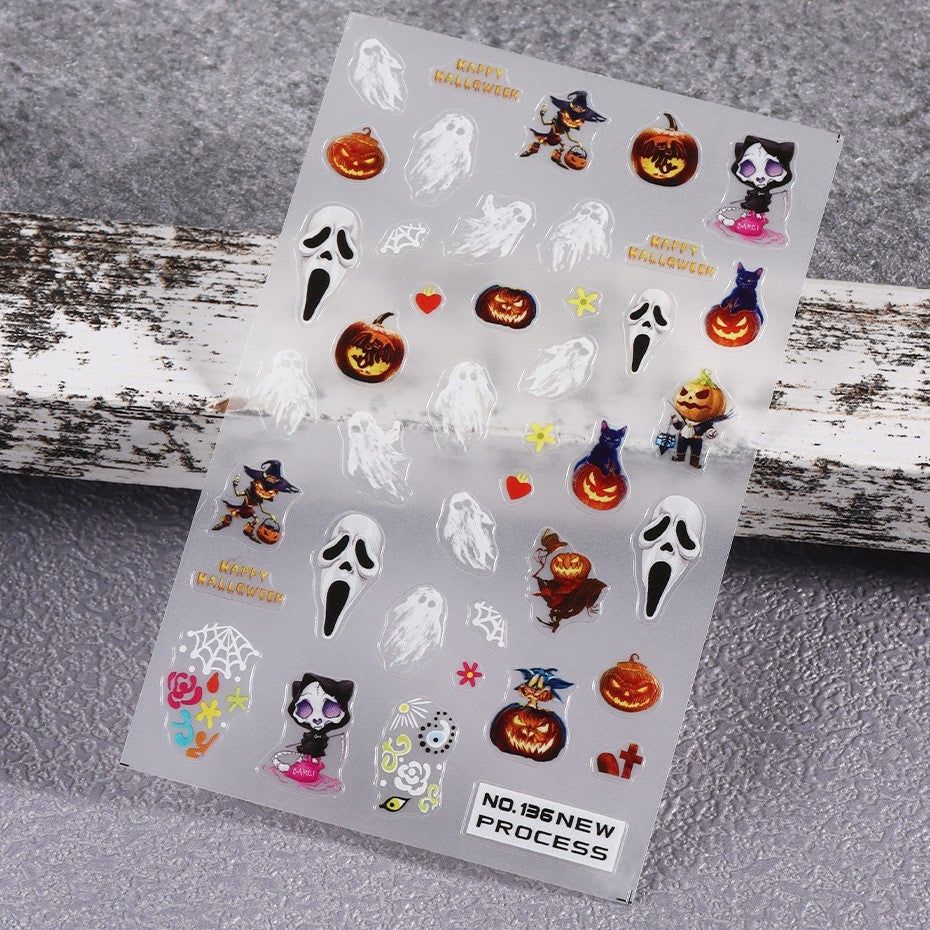 Halloween Ghost Scream Face Nail Stickers Translucent White Spooky Nail Art Decals