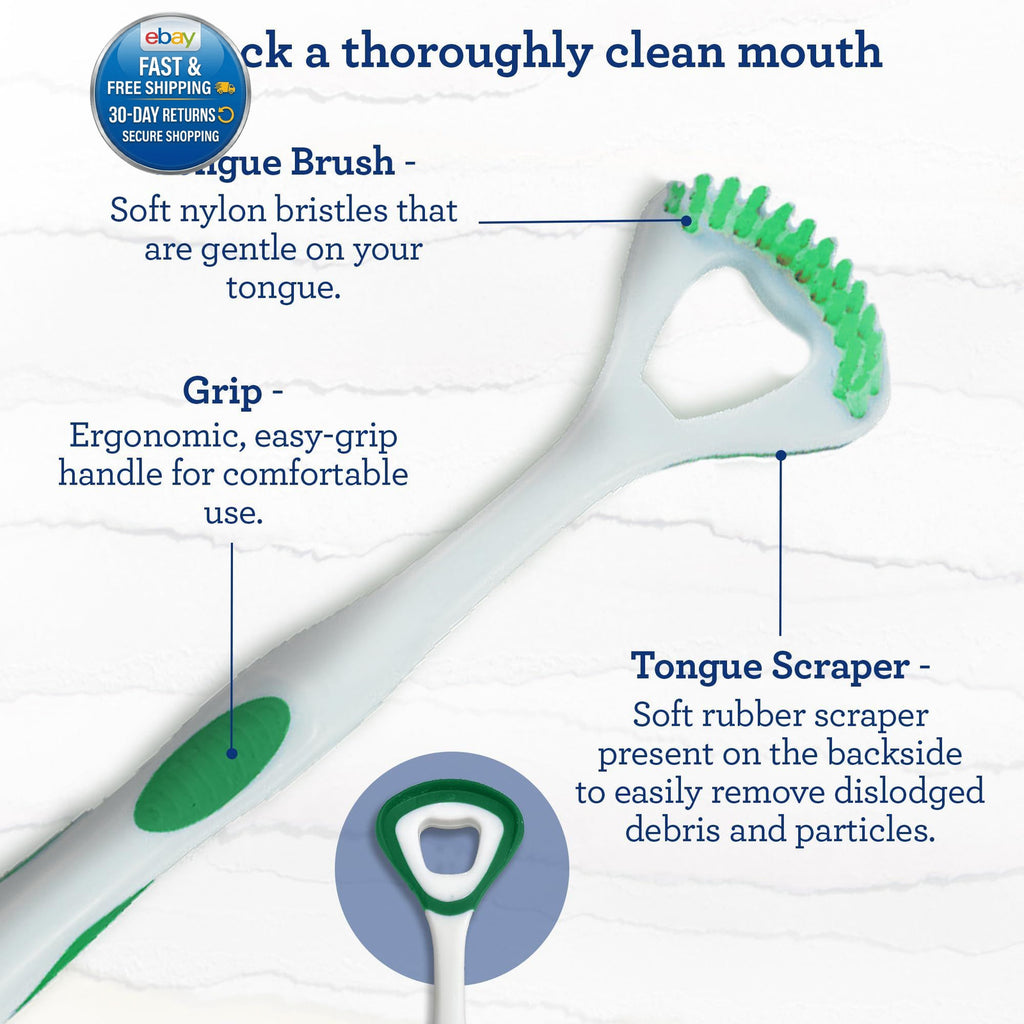 Dual Action Tongue Scraper & Soft Bristle Brush - Fresh Breath Oral Care