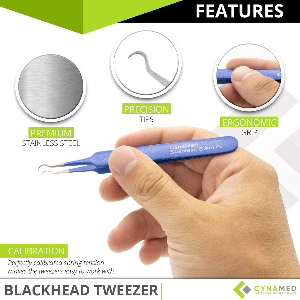 Professional Blackhead & Splinter Tweezers - Curved Steel Tip, Stainless Steel