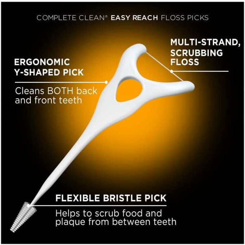 Dental Floss Picks Complete Clean 75 Count Pack of 2 - Easy Reach Back Teeth