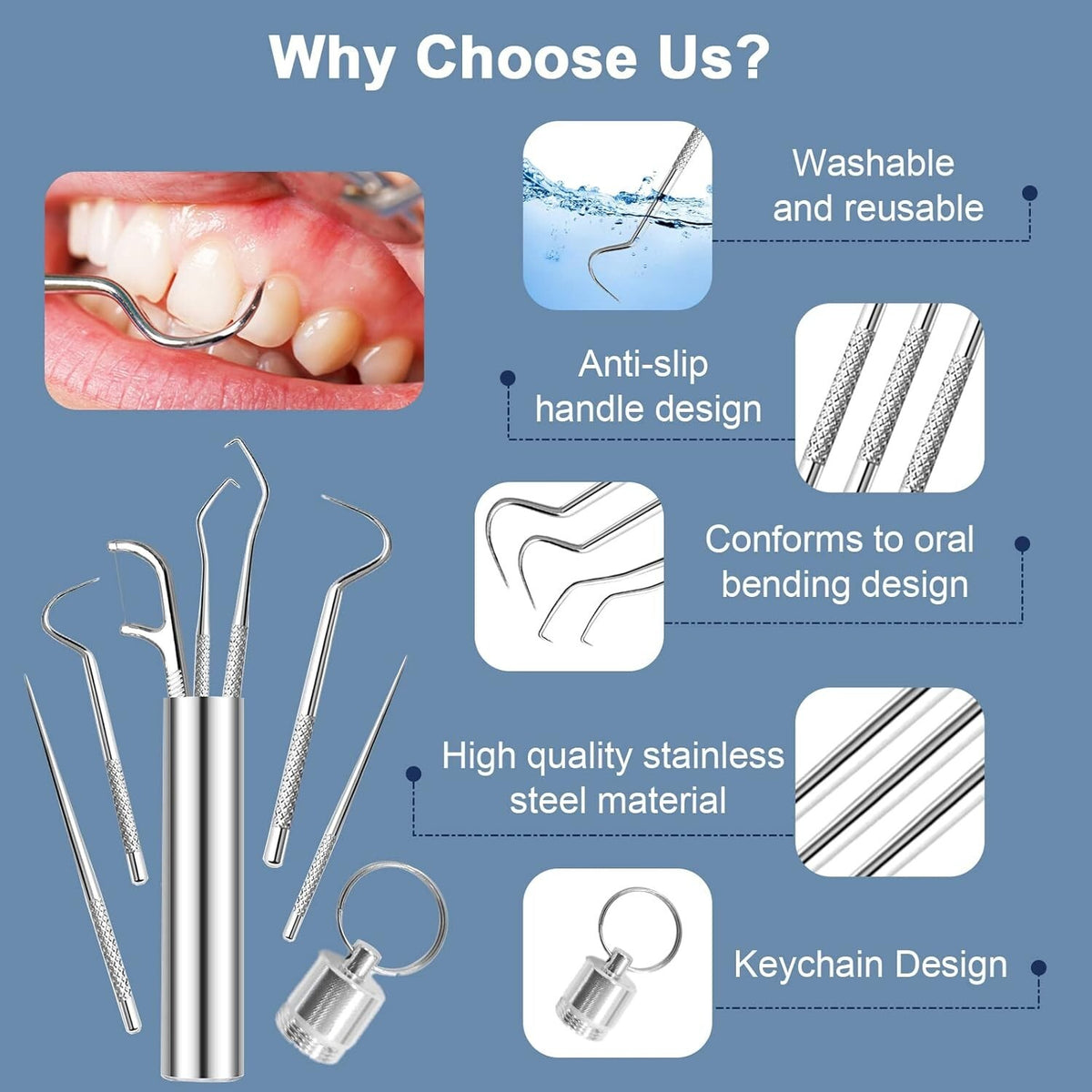 Reusable Stainless Steel Toothpicks Set Portable Teeth Cleaning Kit