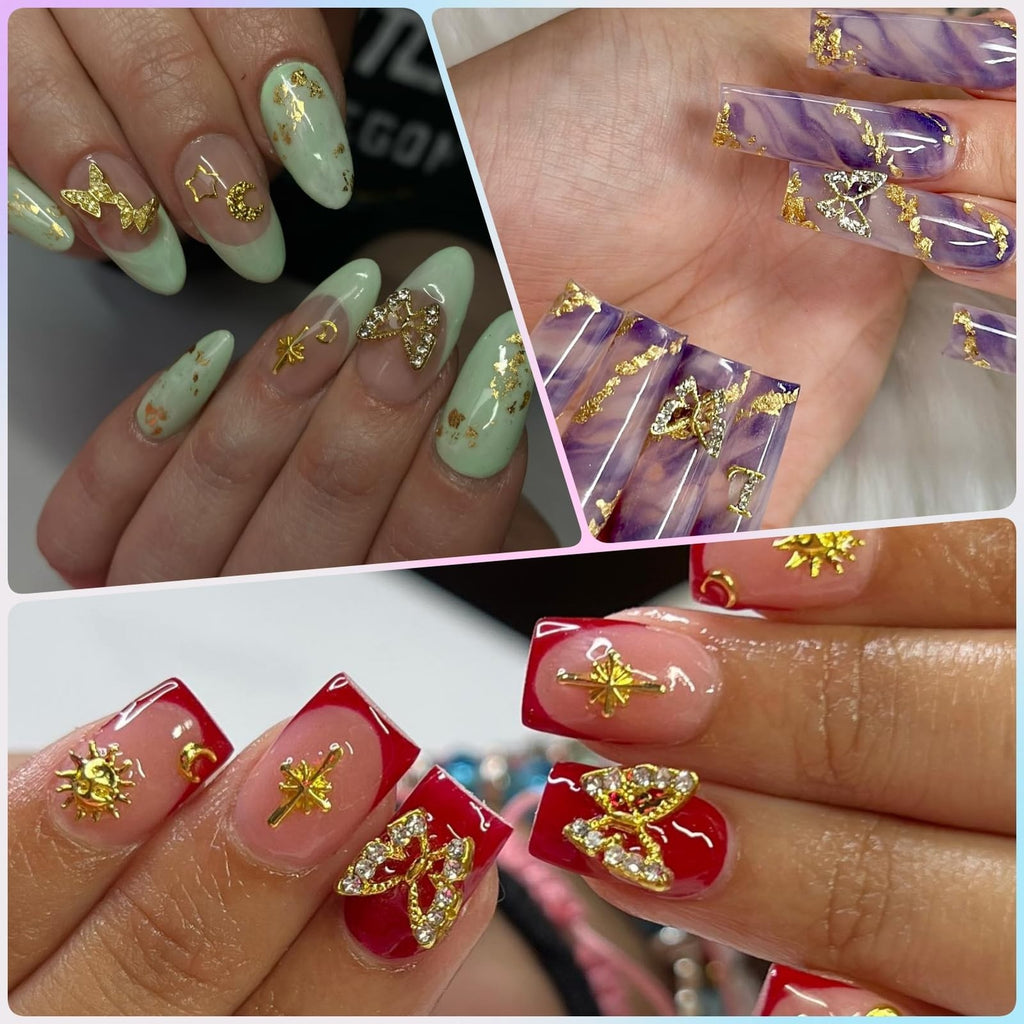 Gold Nail Charms and Gems Set for DIY Nail Art - 100 Pieces