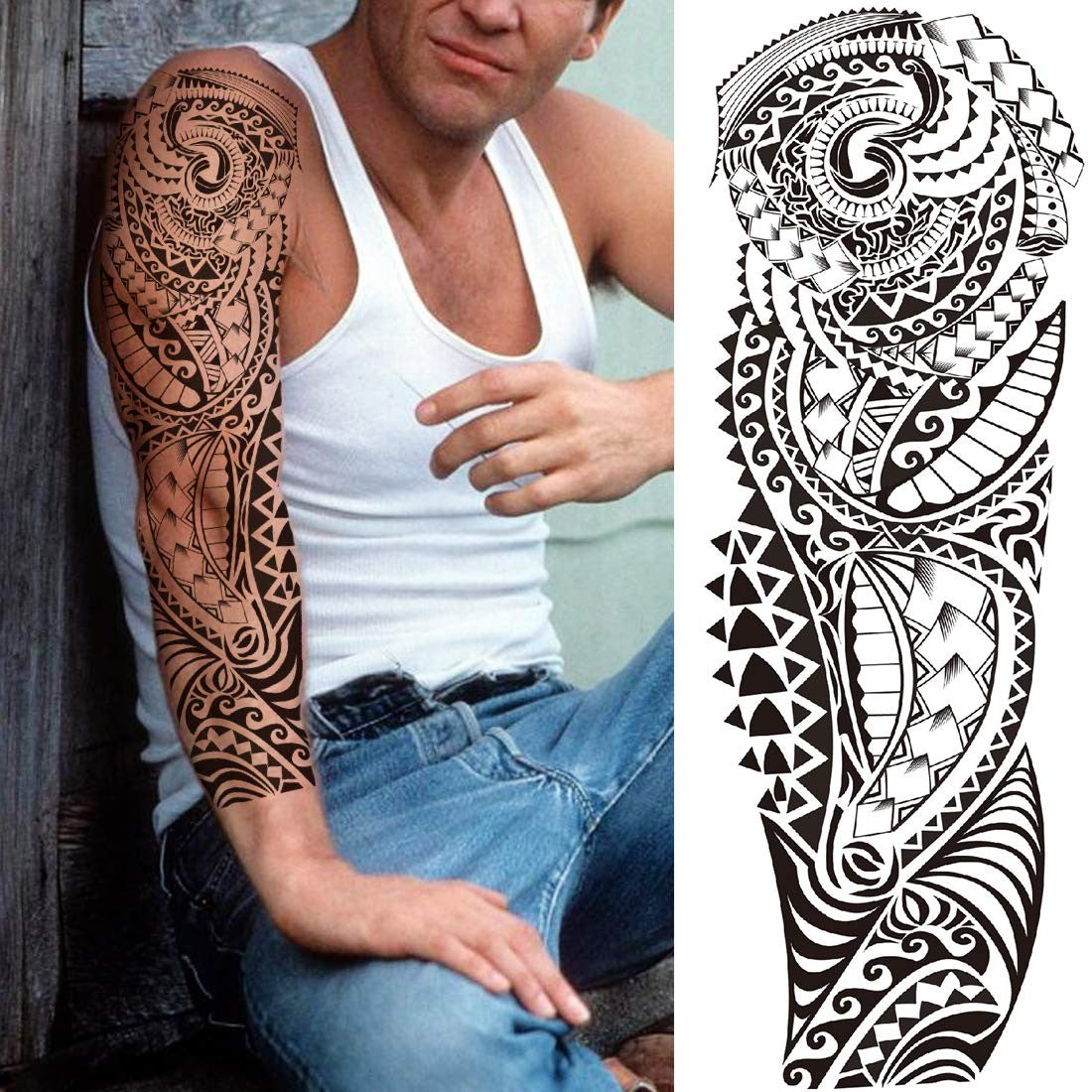 Temporary Tattoo Sleeve Set 11 Sheets Maori Tiki Turtle Manta Waterproof Full Arm